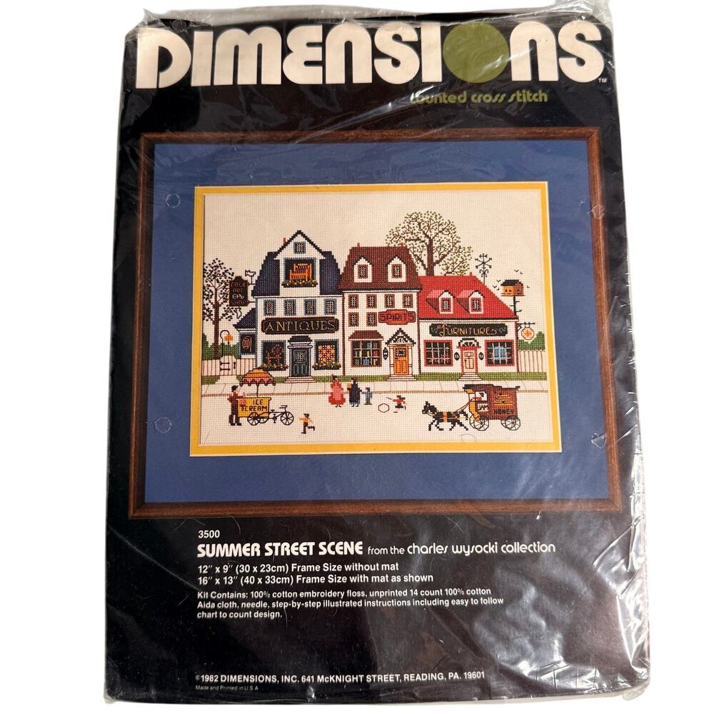 VTG 82 Dimensions Charles Wysocki Summer Street Scene Cross Stitch Kit 3500 OPEN